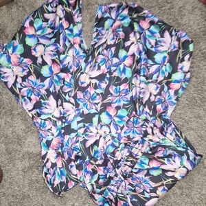 Tamsy Vibrant Floral Silky Oversized Relaxed Pajama Set Loungewear-Plus OS-Black